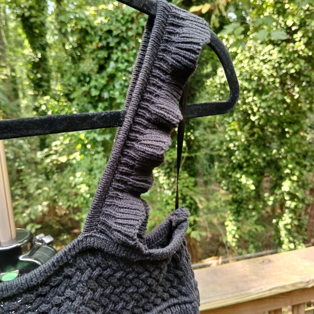 By Together 'Ruffle Tank' Black Crochet Artsy Textured Semi Stretch Knit Sz S - Picture 4 of 9